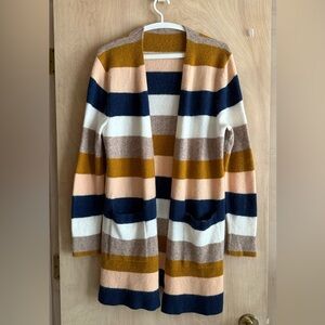 Madewell Kent Cardigan Sweater Wool Alpaca Blend Navy Gold Stripe Women’s Sm